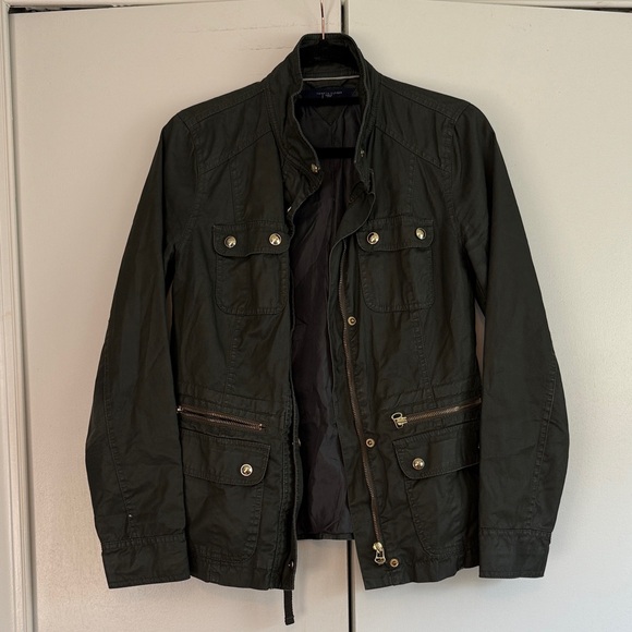 Tommy Hilfiger Women's Olive Green Utility Jacket Gold Hardware Zip Size S‎ FLAW - Picture 2 of 10